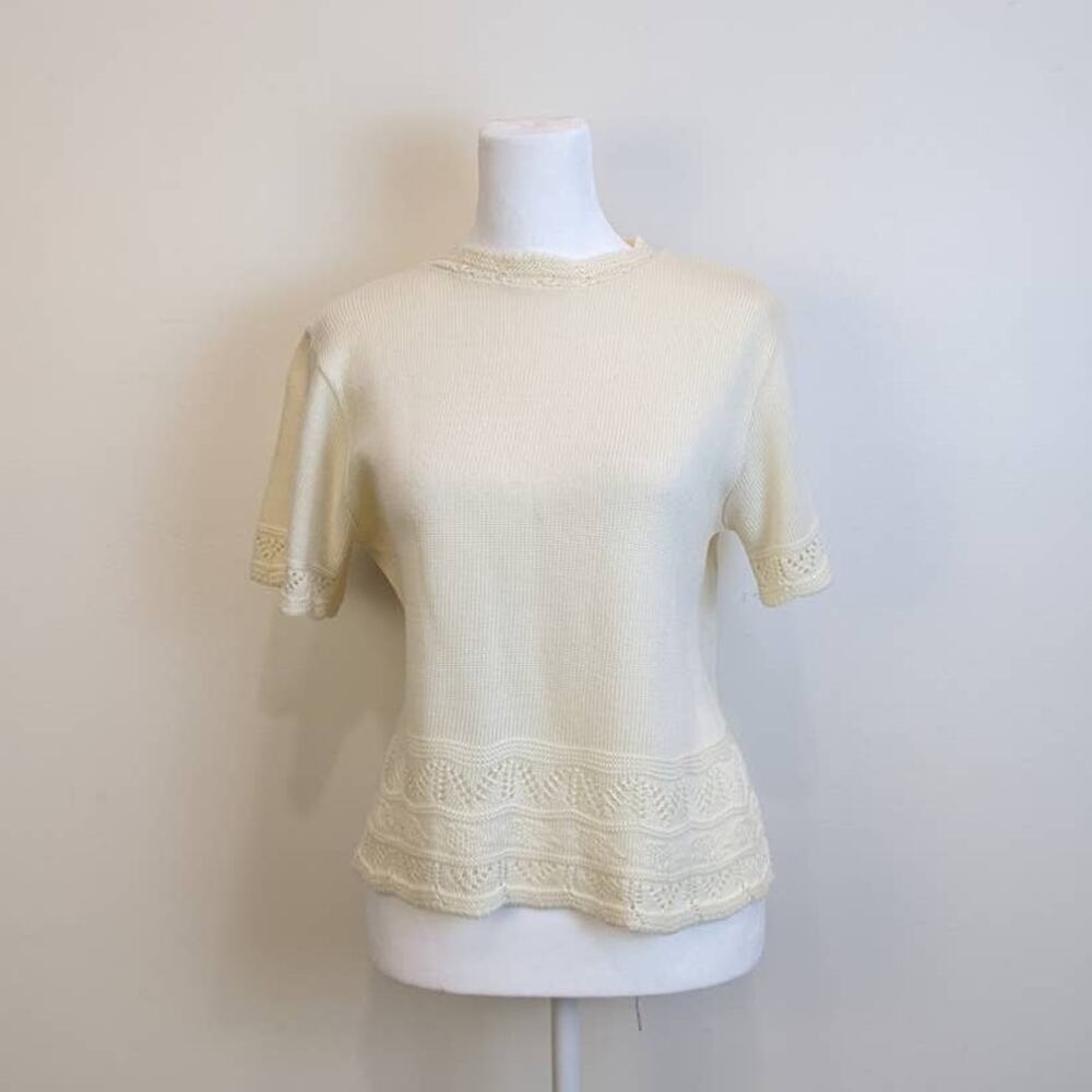 Vintage Anthony Richards Cream Short Sleeve Knit Top M